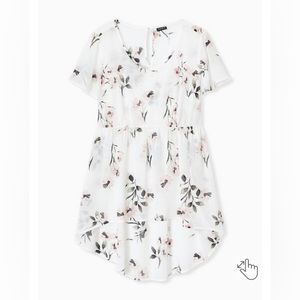 Torrid White Floral Sheer Hilo Top